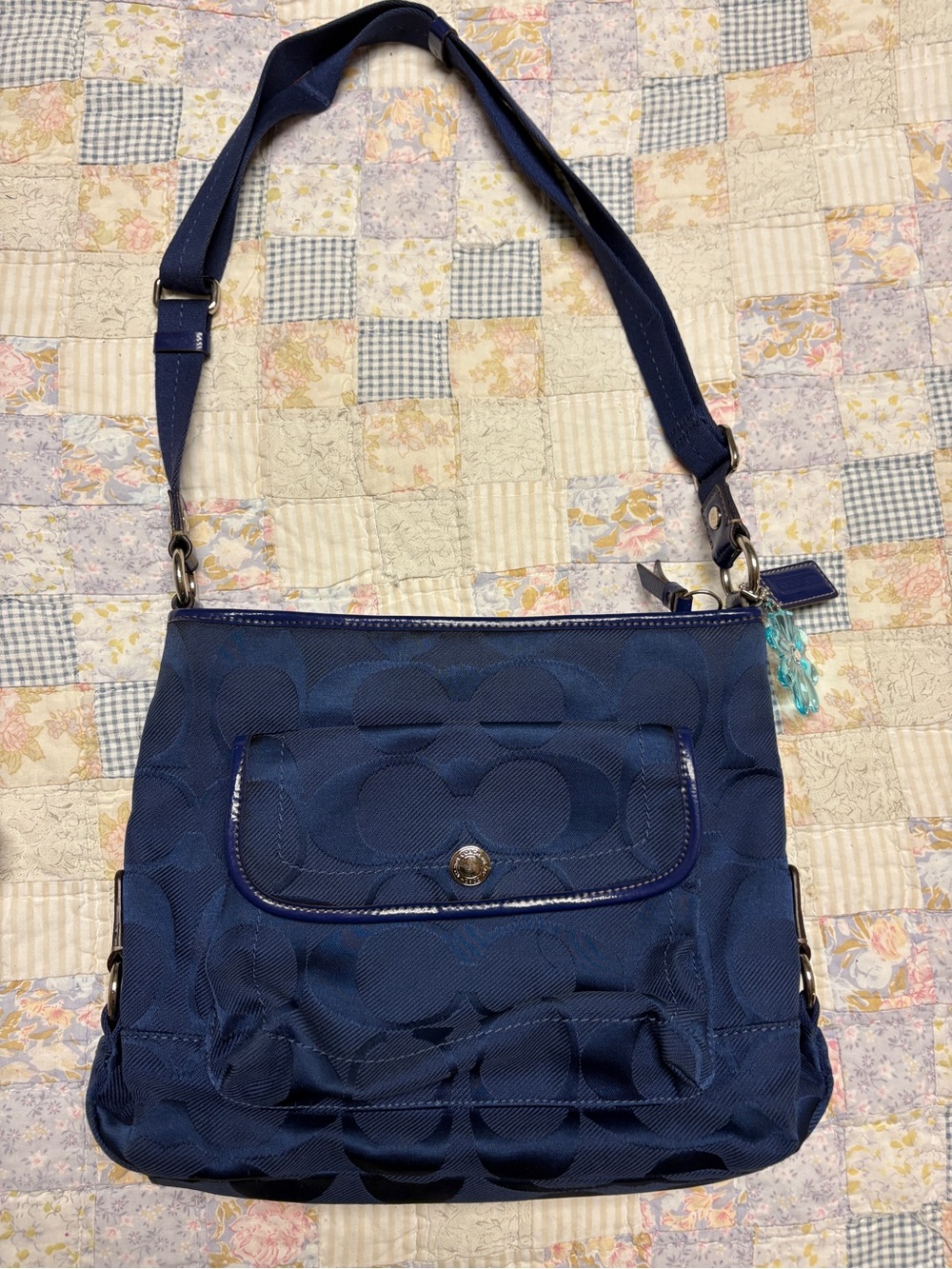 Coach Navy Signature Jacquard Crossbody Shoulder Bag